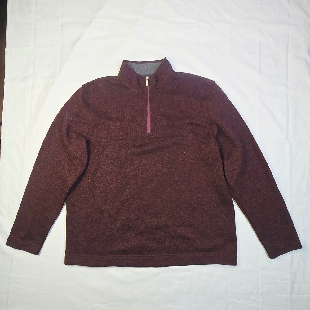Van Heusen Mens Classic Fit Quarter Zip Pullover XXL Burgundy Marl Fleece V7